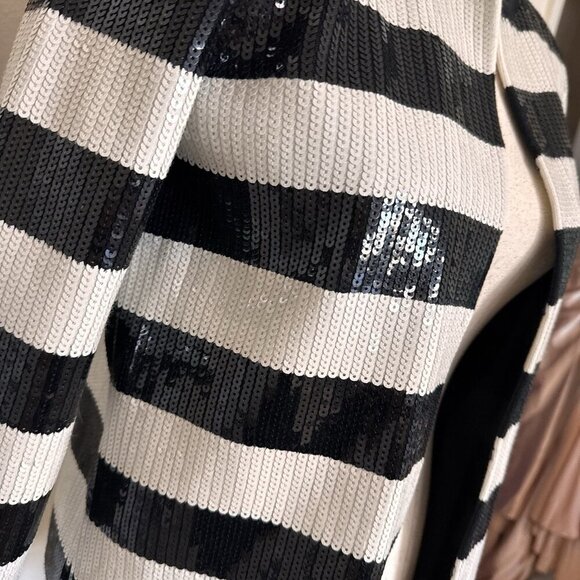 Ann Taylor Blazer Jacket Size Small Full Sequin Black And White Striped Lined - Picture 3 of 16